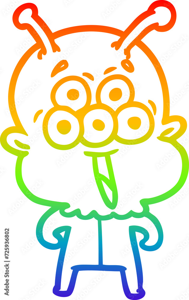 rainbow gradient line drawing happy cartoon alien rainbow gradient line drawing happy cartoon alien