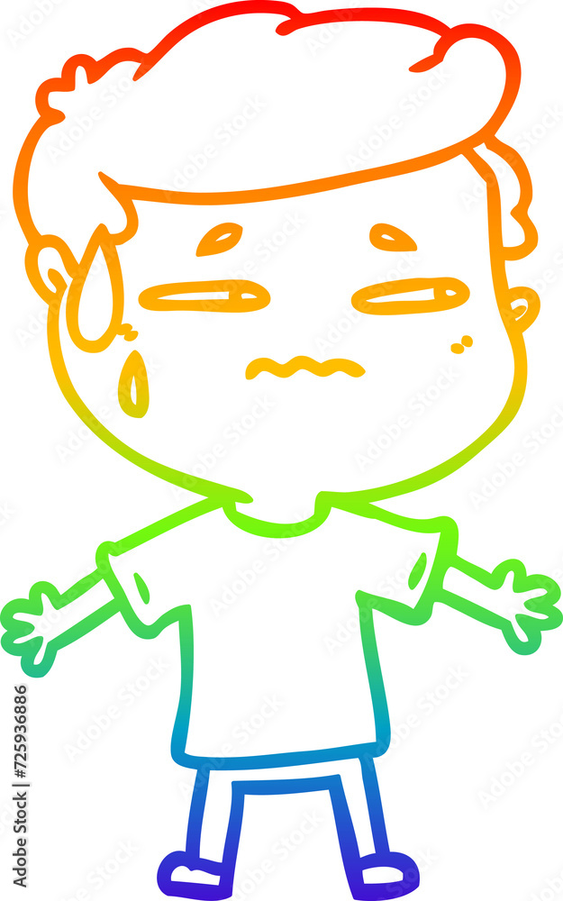 rainbow gradient line drawing cartoon anxious man