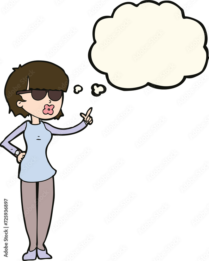 cartoon woman wearing spectacles with thought bubble cartoon woman wearing spectacles with thought bubble