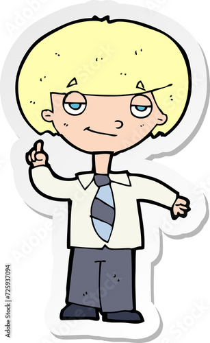 sticker of a cartoon school boy answering question