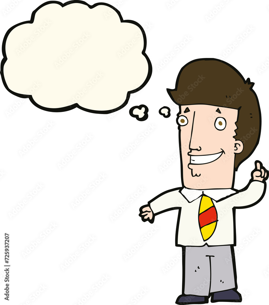 cartoon office man with idea with thought bubble cartoon office man with idea with thought bubble
