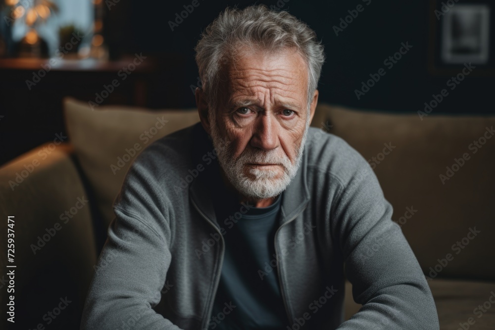 Portrait of a worried and concerned senior man at home Portrait of a worried and concerned senior man at home