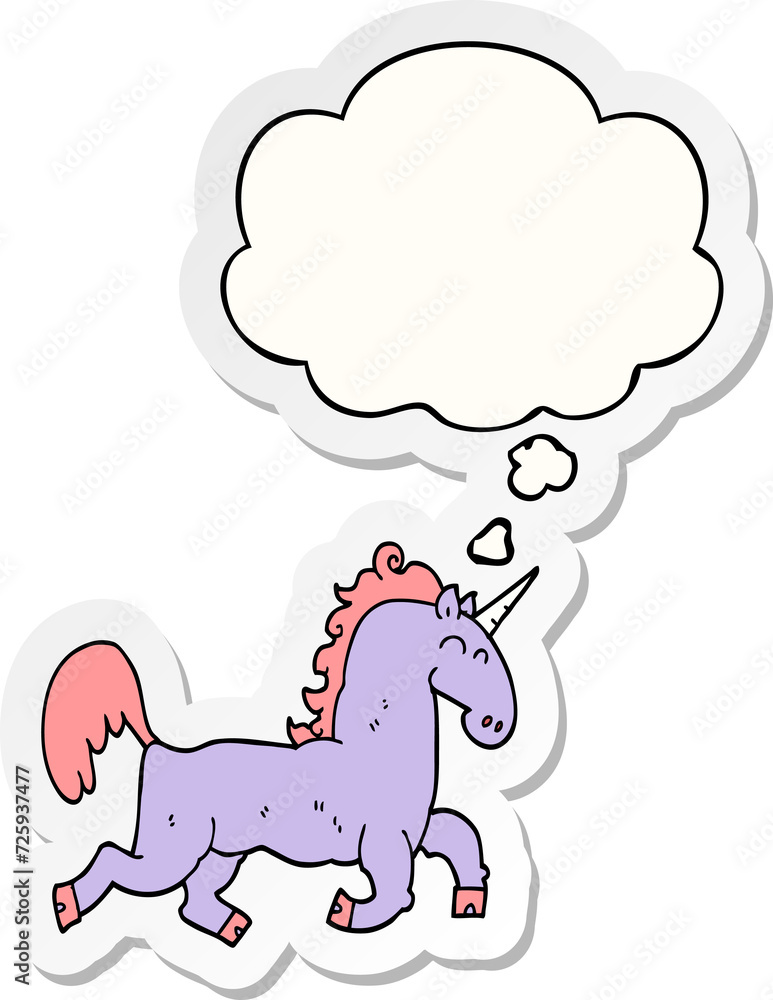 cartoon unicorn and thought bubble as a printed sticker cartoon unicorn and thought bubble as a printed sticker