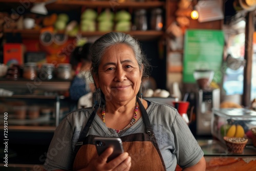 Smiling portrait of a mature female hispanic small business owner