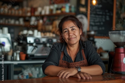 Smiling portrait of a mature female hispanic small business owner photo