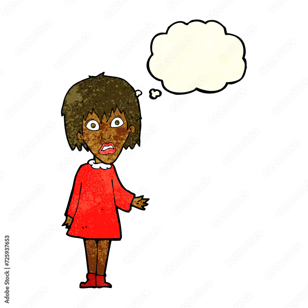 Obraz premium cartoon shocked woman with thought bubble