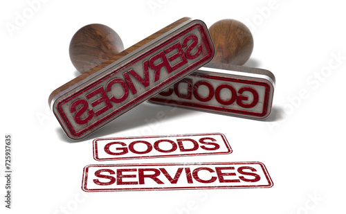 Goods and services over white background.