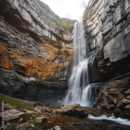 Scenic waterfall in slow motion flow