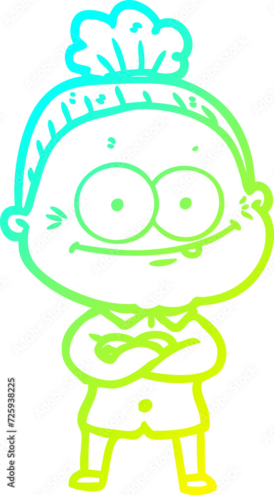cold gradient line drawing cartoon happy old woman cold gradient line drawing cartoon happy old woman