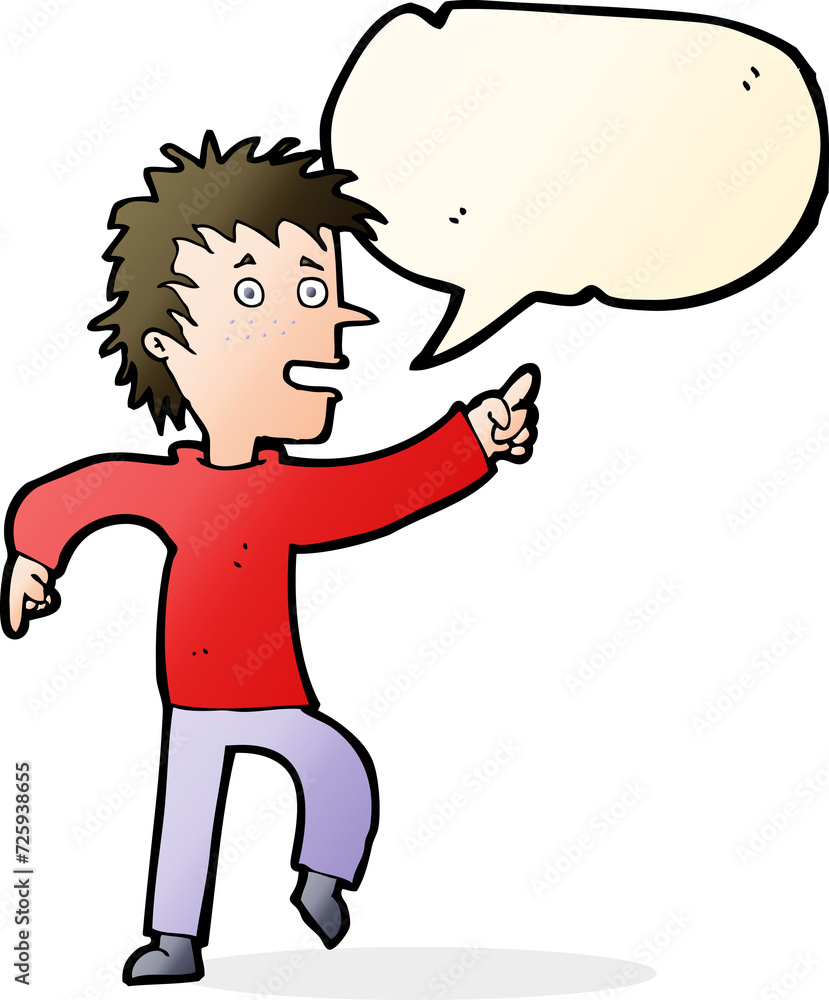 cartoon happy man pointing with speech bubble