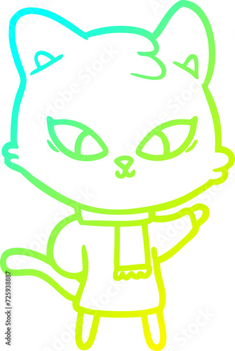 cold gradient line drawing cute cartoon cat