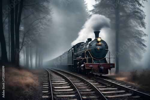 steam train in the fog