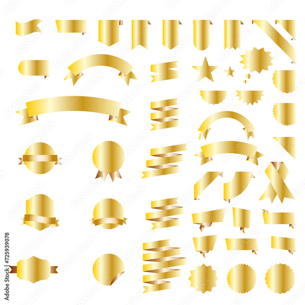 Gold shiny gradient twisted ribbons set. Decoration for carnival party, holiday event, New Year, Christmas, Wedding ceremony. Vector illustration Gold shiny gradient twisted ribbons set. Decoration for carnival party, holiday event, New Year, Christmas, Wedding ceremony. Vector illustration