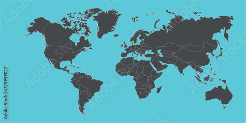 World map vector, isolated on white background. Flat Earth, gray map template for web site pattern, anual report, inphographics. Globe similar worldmap icon. Travel worldwide, map silhouette backdrop.