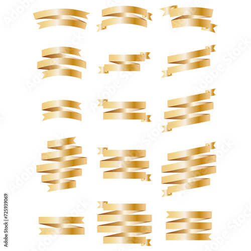 Golden Web Ribbons Set With Gradient Mesh, Isolated On White Background, Vector Illustration