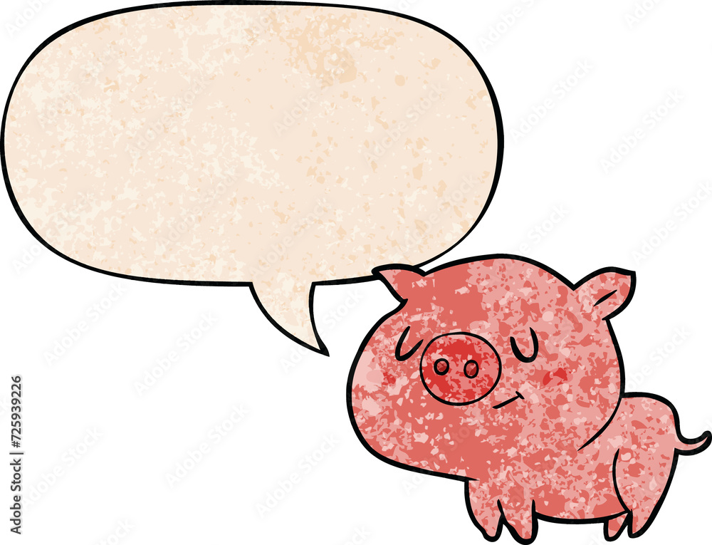 cute cartoon pig and speech bubble in retro texture style cute cartoon pig and speech bubble in retro texture style