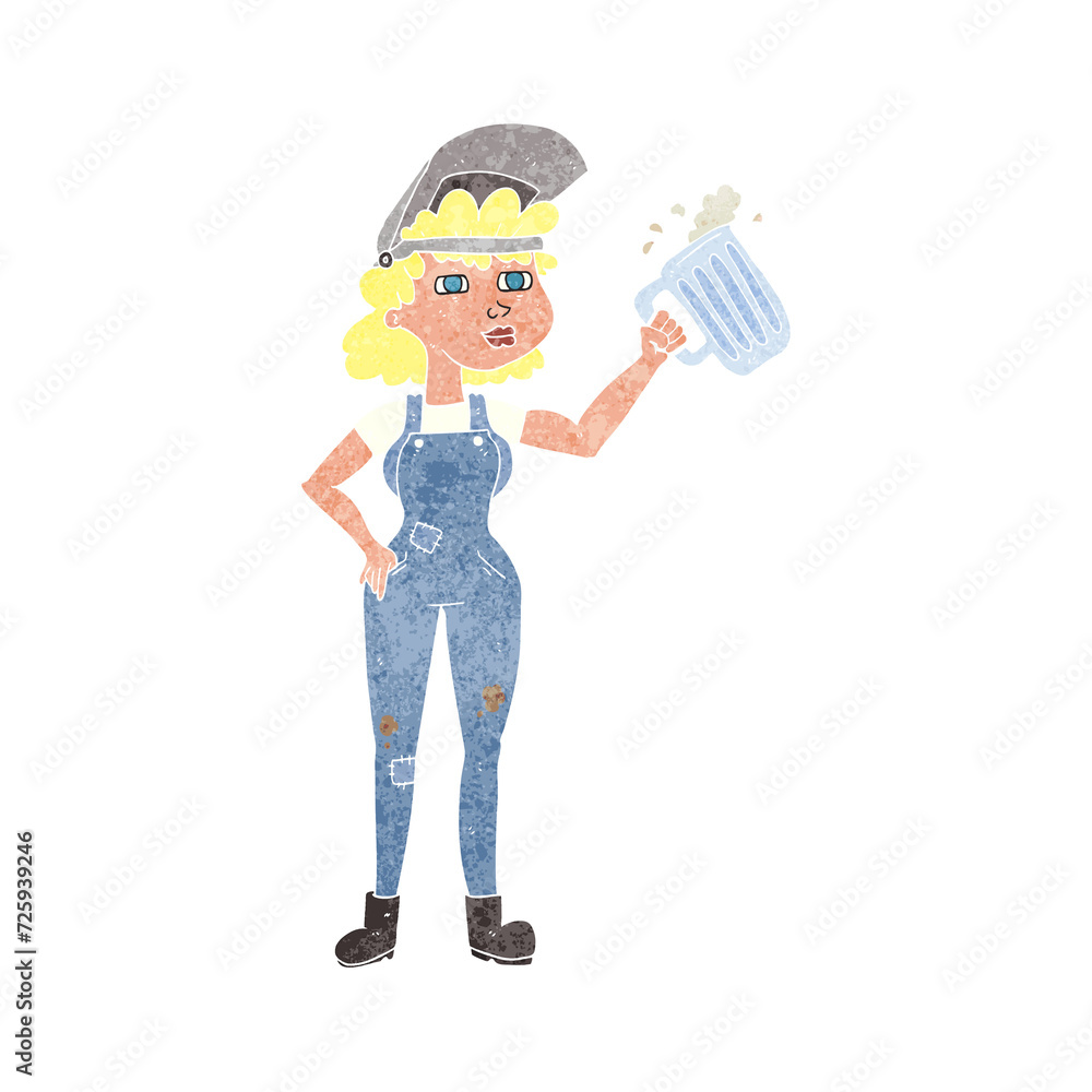 retro cartoon hard working woman with beer retro cartoon hard working woman with beer