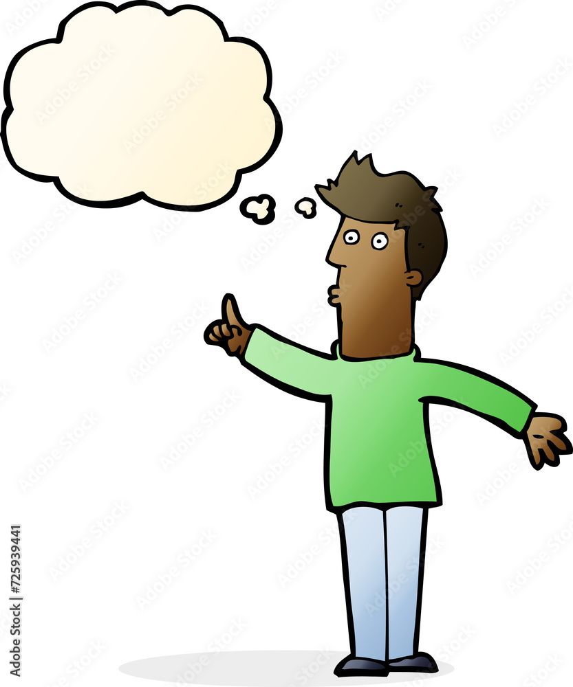 cartoon man advising caution with thought bubble cartoon man advising caution with thought bubble