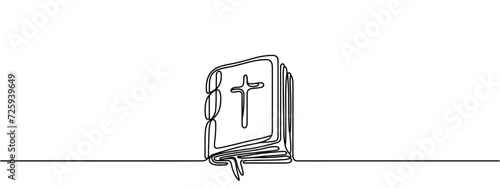 Continuous line drawing of the Bible, Christianity. Vector illustration. minimalistic one line illustration