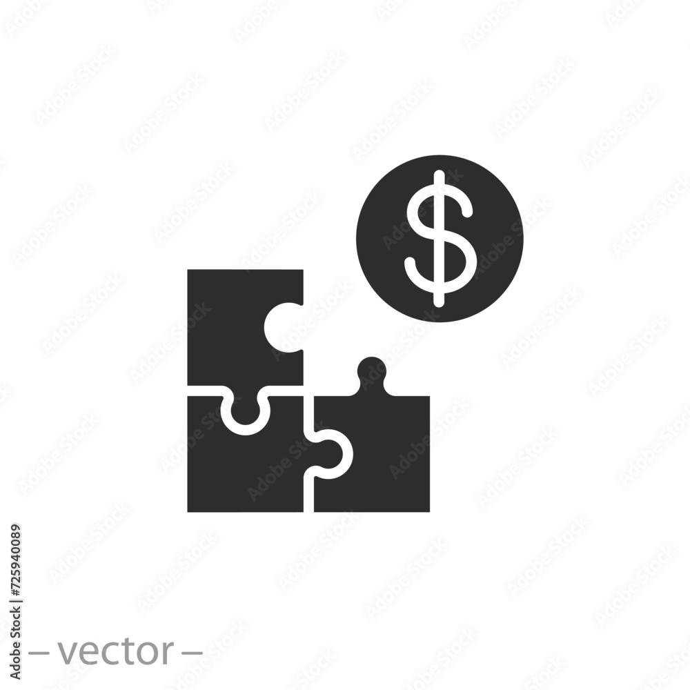 payment in installments icon, puzzle with money concept, pay in parts solution, share installment plan, flat symbol - vector illustration payment in installments icon, puzzle with money concept, pay in parts solution, share installment plan, flat symbol - vector illustration