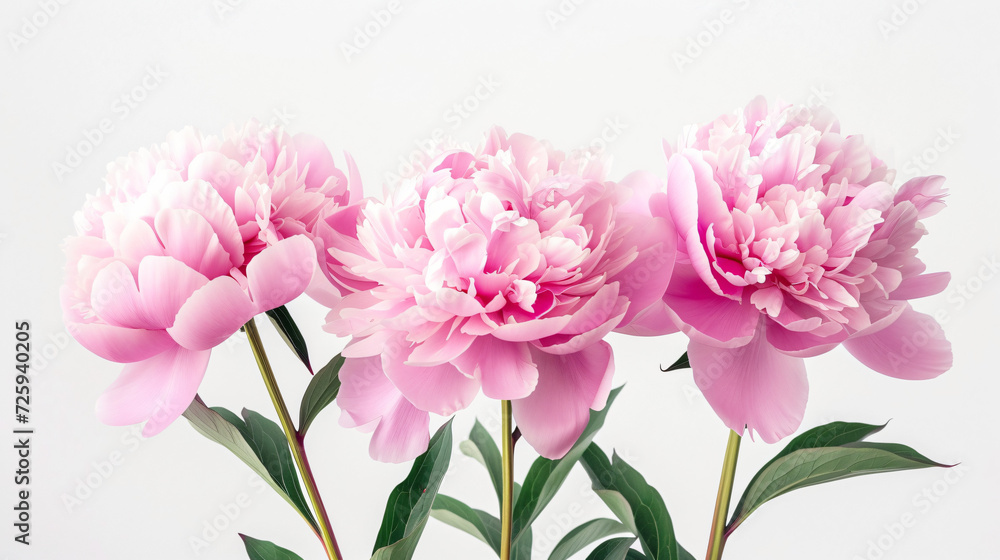 Set of beautiful peony flowers on a white background.