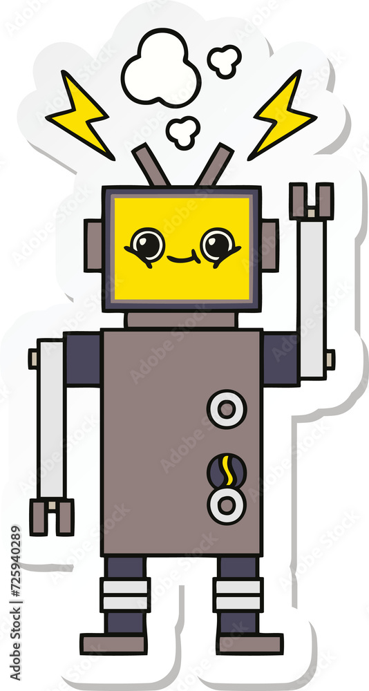 sticker of a cute cartoon happy robot sticker of a cute cartoon happy robot