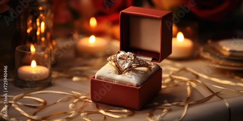 Engagement ring in a gift box, for a celebration, Generative AI