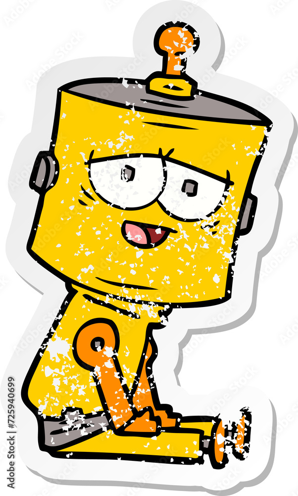 distressed sticker of a cartoon robot distressed sticker of a cartoon robot