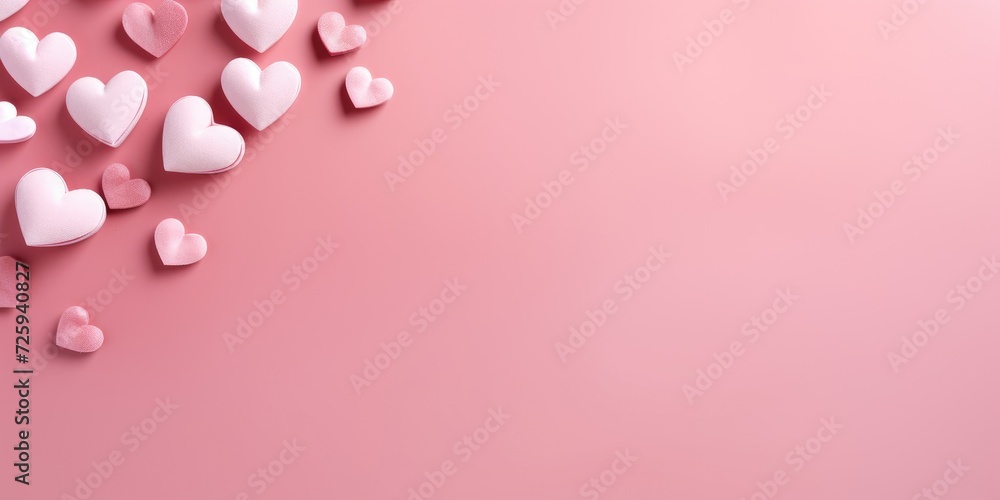 Pink hearts on a pink background, space for text. Valentine's day theme