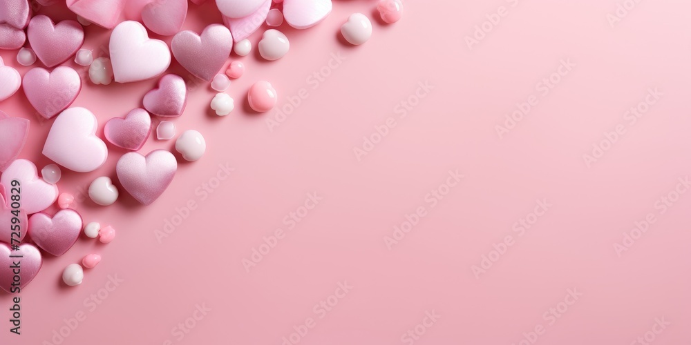 Pink hearts on a pink background, space for text. Valentine's day theme. Generative AI