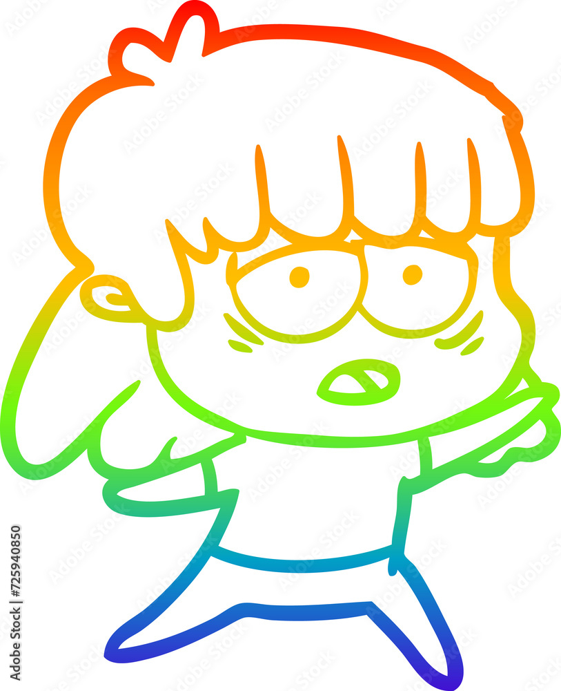 rainbow gradient line drawing cartoon tired woman rainbow gradient line drawing cartoon tired woman