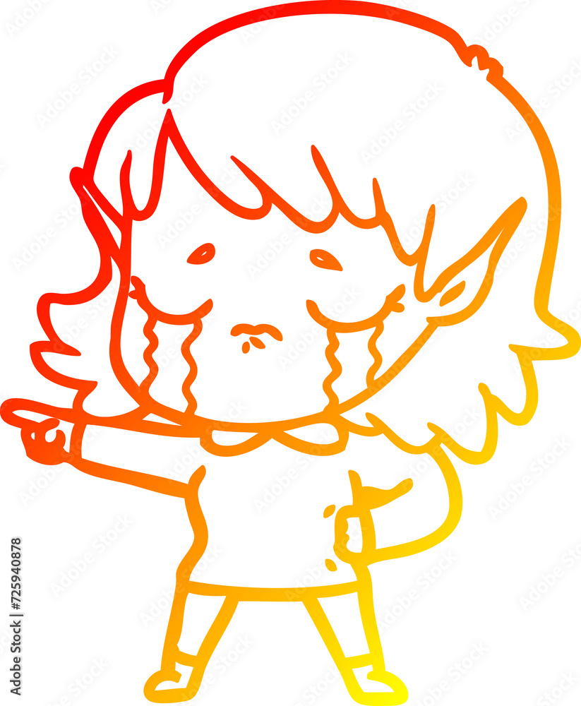 warm gradient line drawing cartoon crying elf girl warm gradient line drawing cartoon crying elf girl