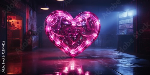 Neon heart, photo for a postcard or poster. Generative AI