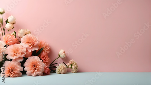 floral background, flowers, peach background, minimalist banner