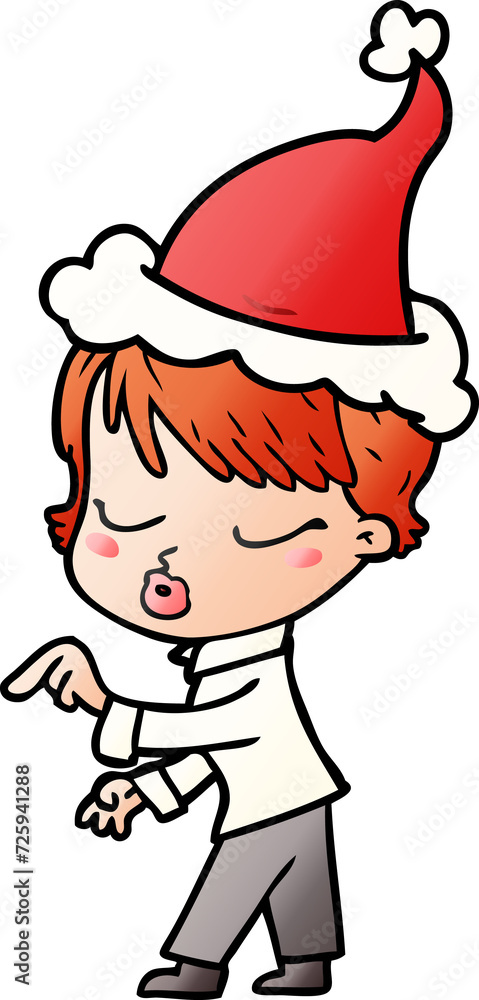gradient cartoon of a woman with eyes shut wearing santa hat gradient cartoon of a woman with eyes shut wearing santa hat