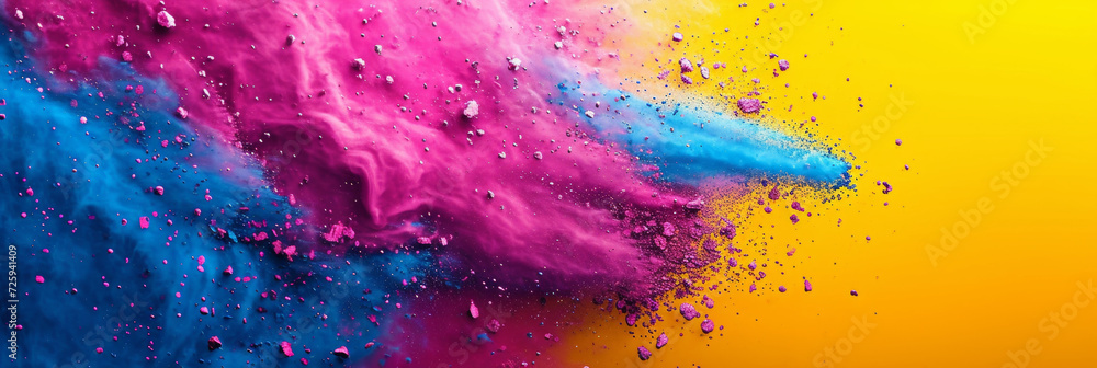 Abstract colorful background for Holi festival of colors in India. Holi color powder. Spring, happiness. - obrazy, fototapety, plakaty 