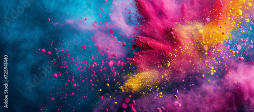 Colored powder explosion. Colorful rainbow Holi paint splash.  Hindu festival of colors.