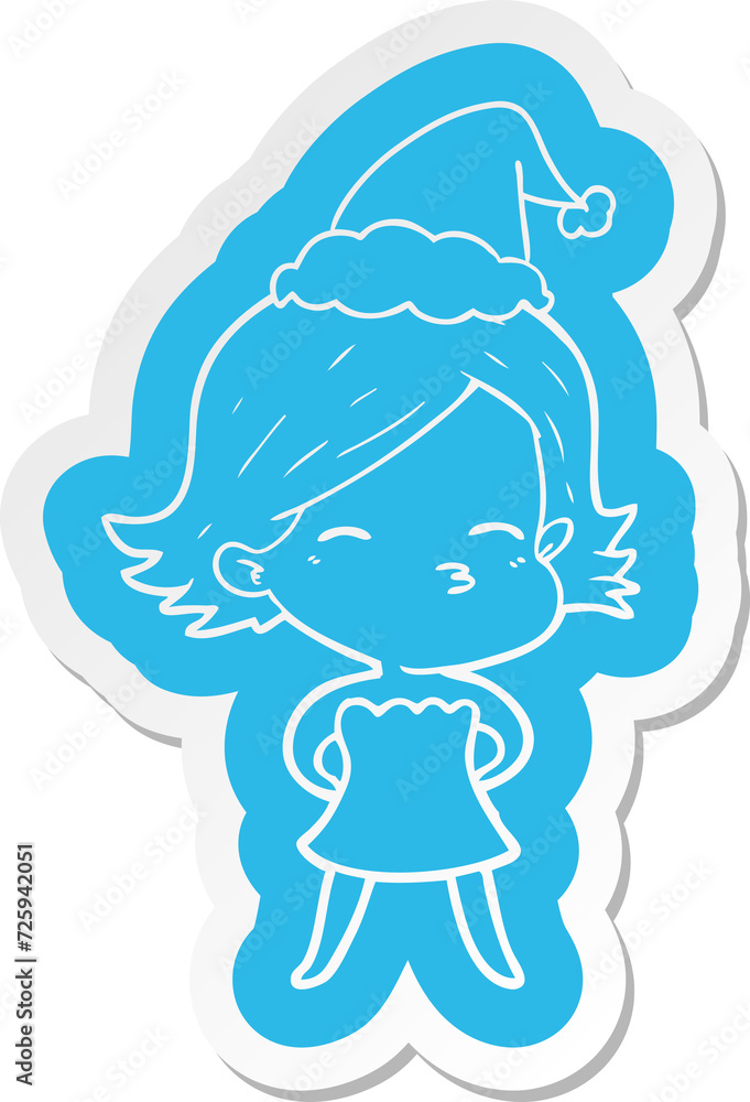 cartoon sticker of a woman wearing santa hat cartoon sticker of a woman wearing santa hat