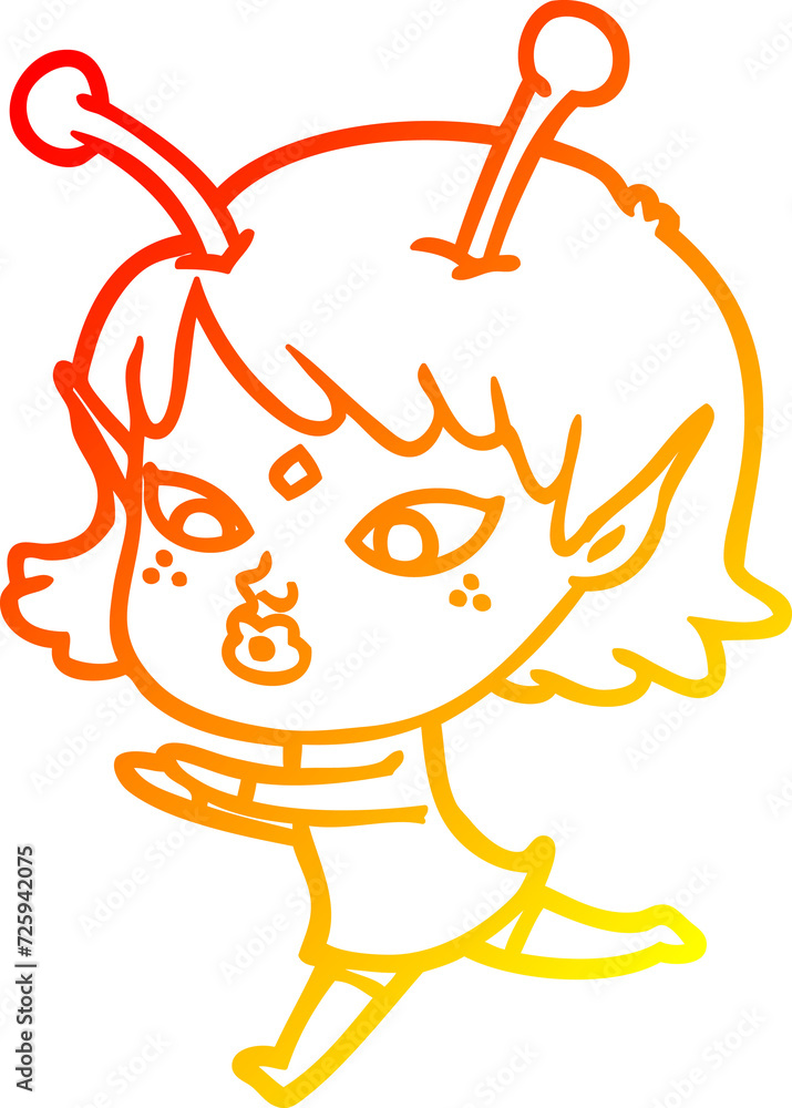 warm gradient line drawing pretty cartoon alien girl warm gradient line drawing pretty cartoon alien girl