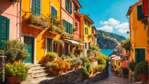 beautiful street Cinque Terre Italy traditional