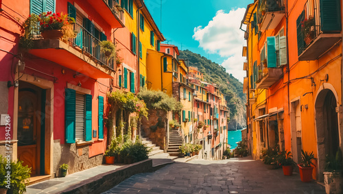 beautiful  colorful  street Cinque Terre Italy photo