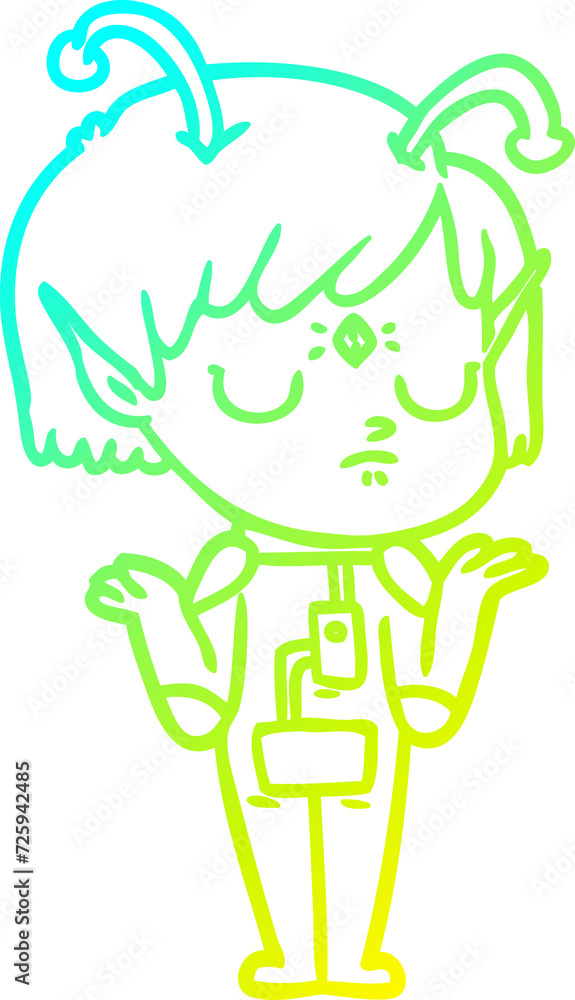 cold gradient line drawing cartoon alien girl cold gradient line drawing cartoon alien girl
