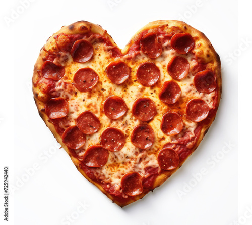 Heart Shaped Pepperoni Pizza Isolated on a White Background © JJAVA