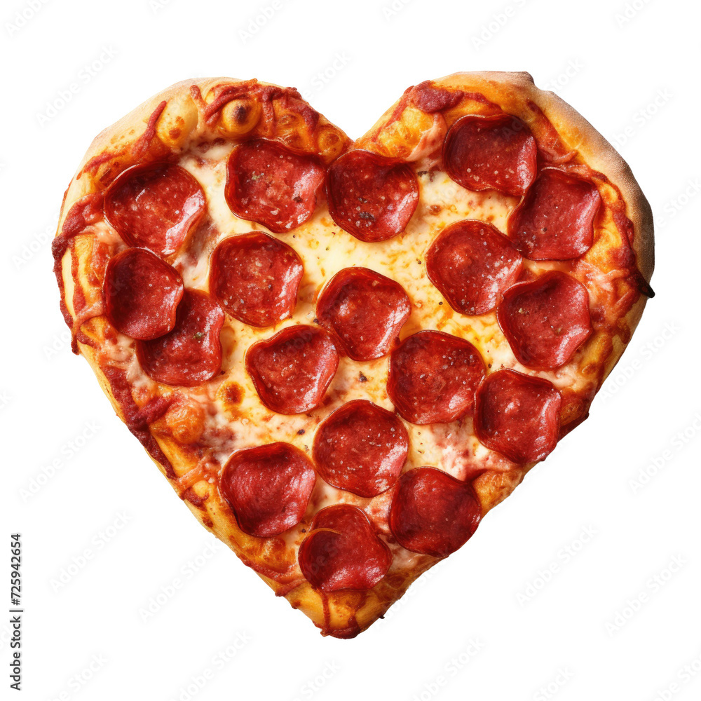 Heart Shaped Pepperoni Pizza Isolated on a Transparent Background Heart Shaped Pepperoni Pizza Isolated on a Transparent Background