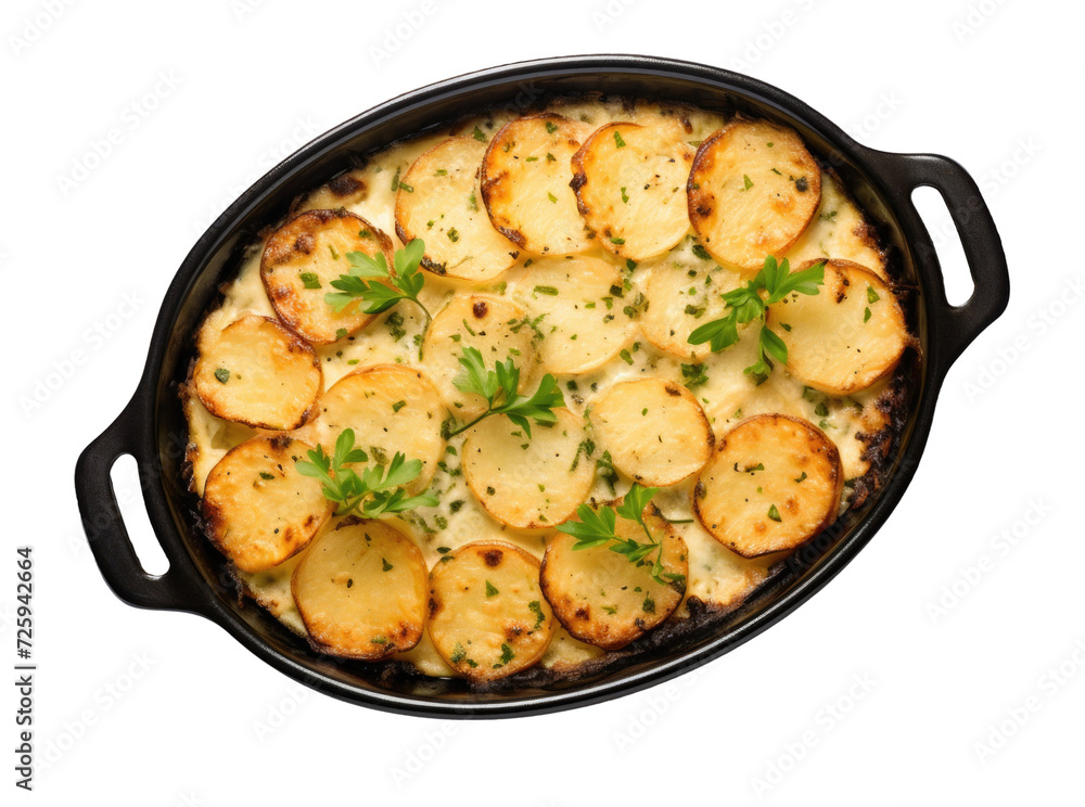 Dish of Potatoes au Gratin Isolated on a Transparent Background Dish of Potatoes au Gratin Isolated on a Transparent Background
