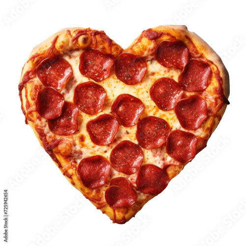 Heart Shaped Pepperoni Pizza Isolated on a Transparent Background