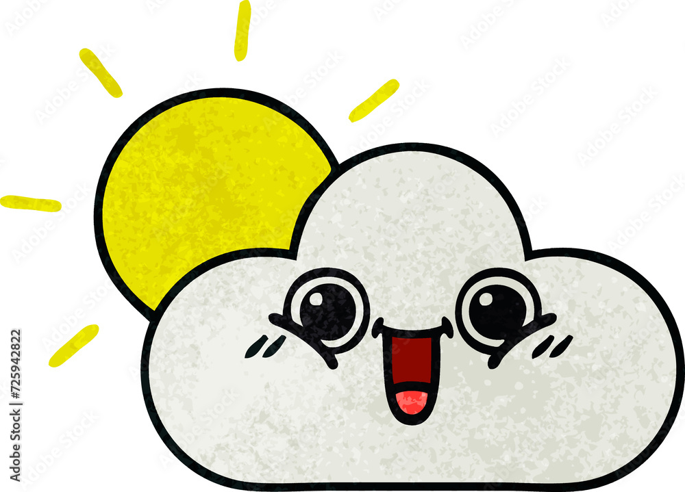 retro grunge texture cartoon sun and cloud retro grunge texture cartoon sun and cloud