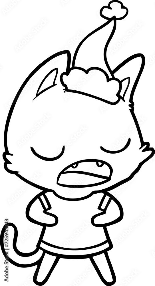 talking cat line drawing of a wearing santa hat talking cat line drawing of a wearing santa hat