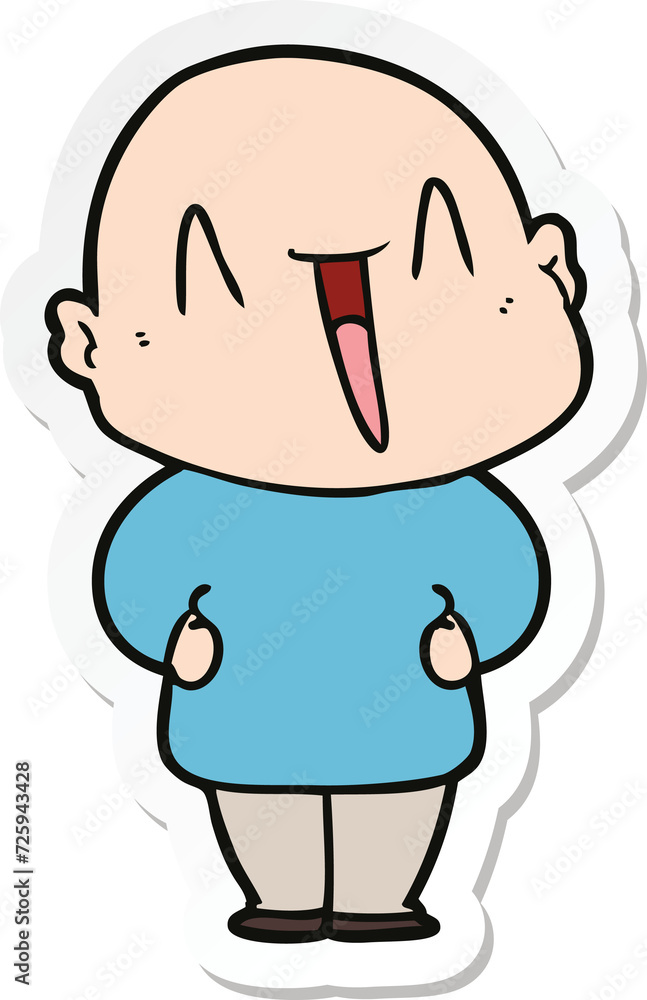 sticker of a happy cartoon bald man sticker of a happy cartoon bald man
