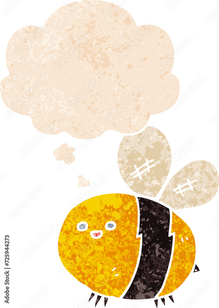 cartoon bee and thought bubble in retro textured style cartoon bee and thought bubble in retro textured style